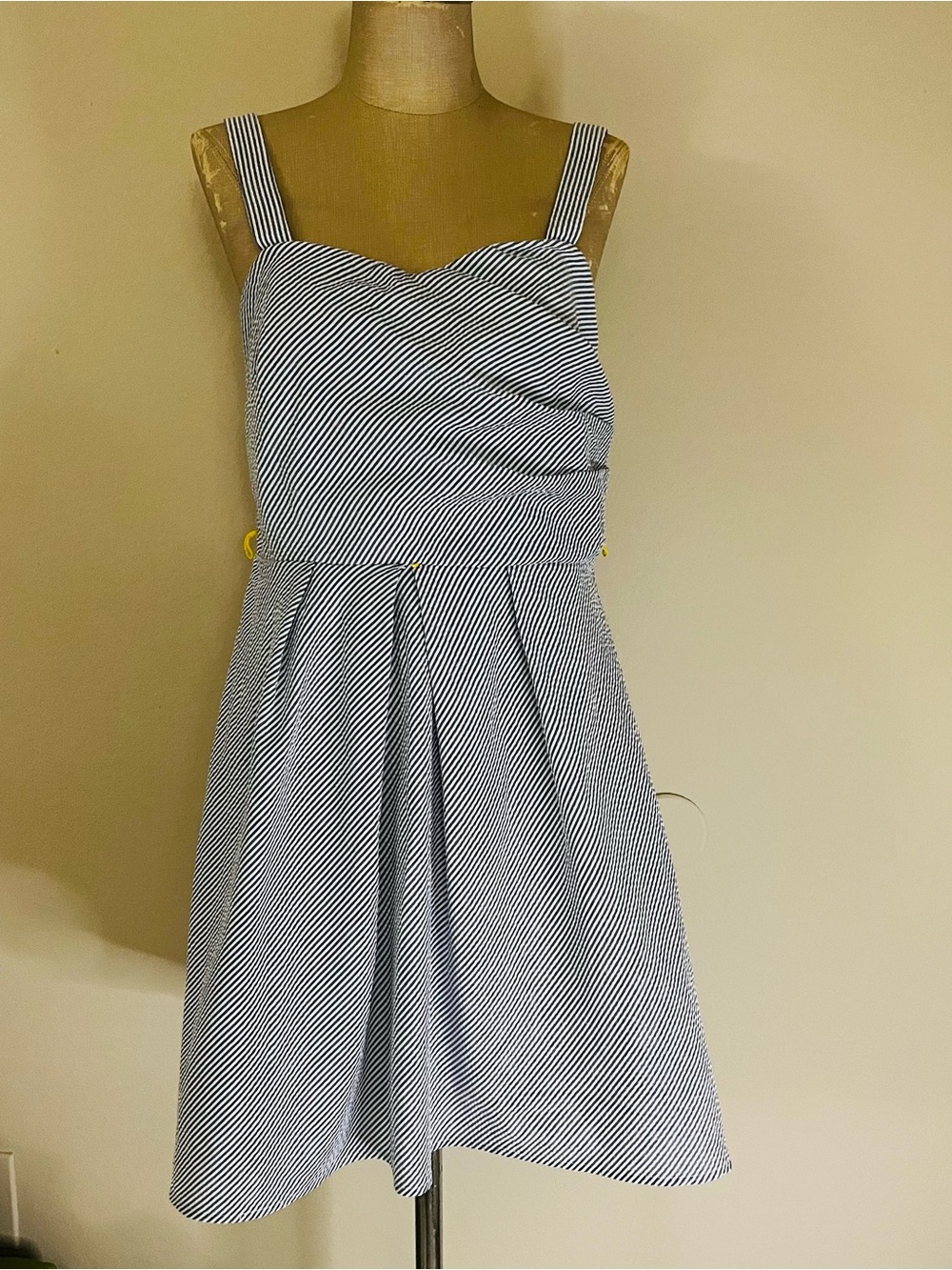 BCX Navy and White Diagonal Stripe Sleeveless Fit-and-Flare Dress